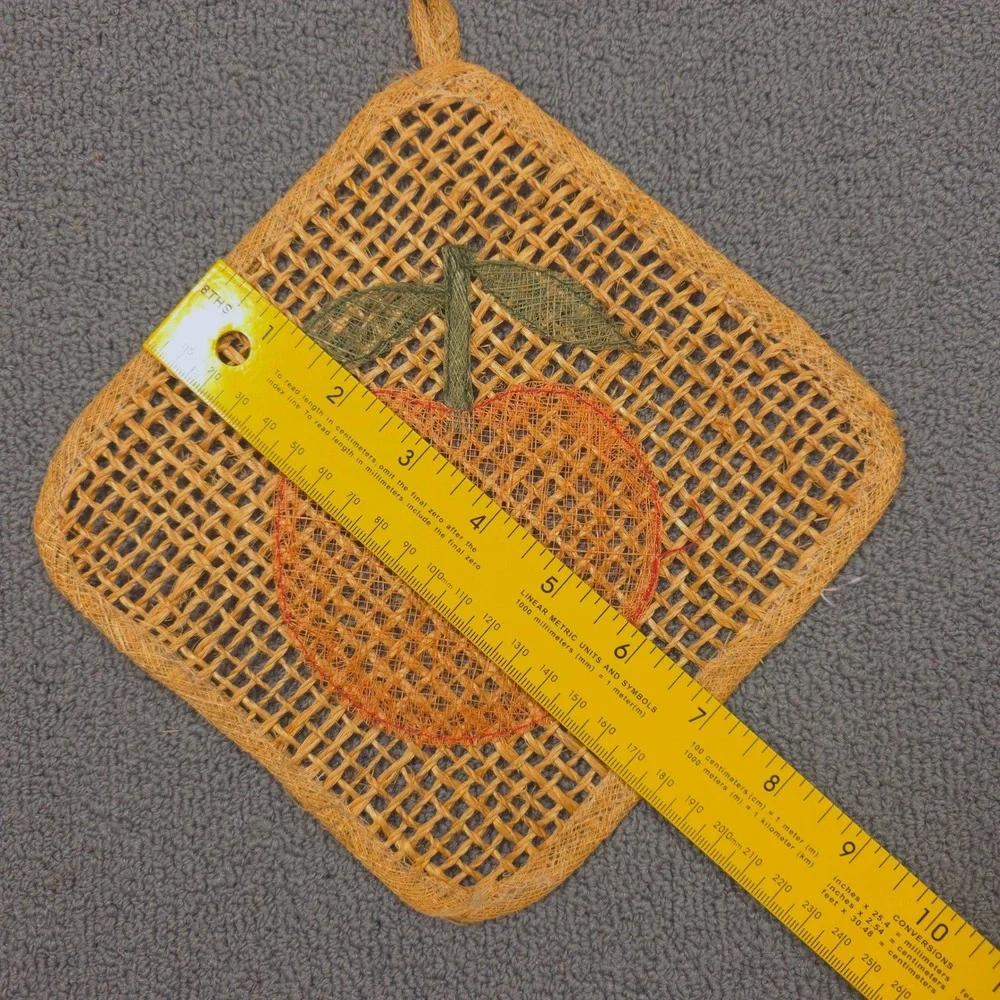Vintage Woven Straw Peach Trivets Pot Holders Set of 4 Orange Tan‎ Boho Kitchen